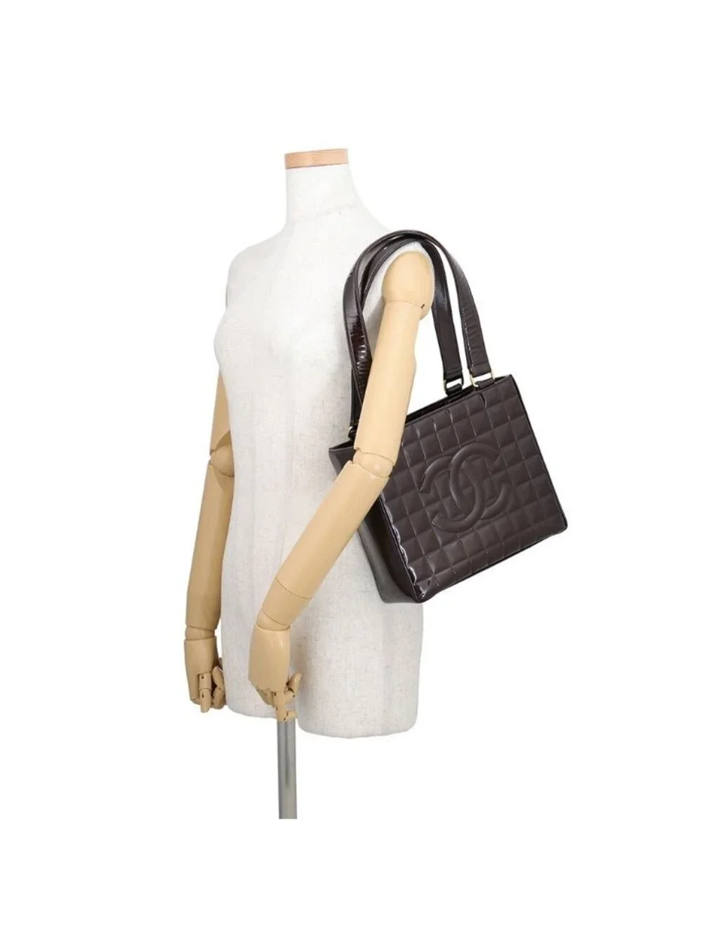Chanel Tote CC Logo Choco Bar Patent